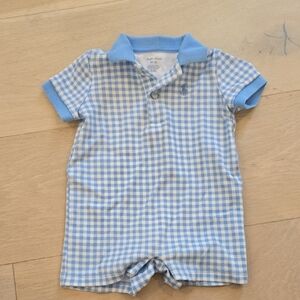 Ralph Lauren Light Blue Checkered Baby Romper
